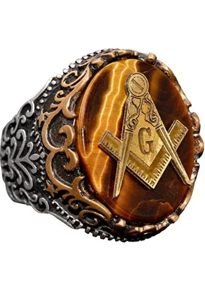 Erkekler Için Doğal Kaplan Gözlü Mason Yüzüğü, 925 Ayar Gümüş, Zarif Tasarımla El Yapımı