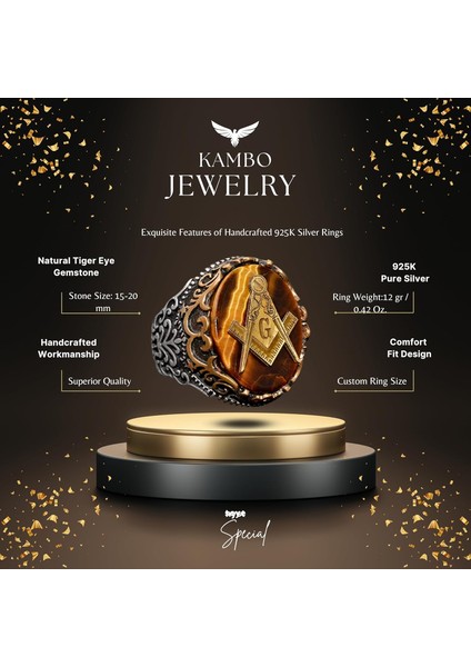 Erkekler Için Doğal Kaplan Gözlü Mason Yüzüğü, 925 Ayar Gümüş, Zarif Tasarımla El Yapımı fiyatları