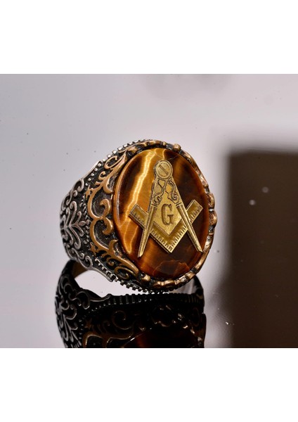 Erkekler Için Doğal Kaplan Gözlü Mason Yüzüğü, 925 Ayar Gümüş, Zarif Tasarımla El Yapımı modelleri