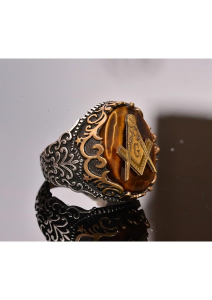 Erkekler Için Doğal Kaplan Gözlü Mason Yüzüğü, 925 Ayar Gümüş, Zarif Tasarımla El Yapımı fırsatları