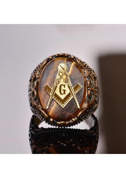 Erkekler Için Doğal Kaplan Gözlü Mason Yüzüğü, 925 Ayar Gümüş, Zarif Tasarımla El Yapımı indirimleri