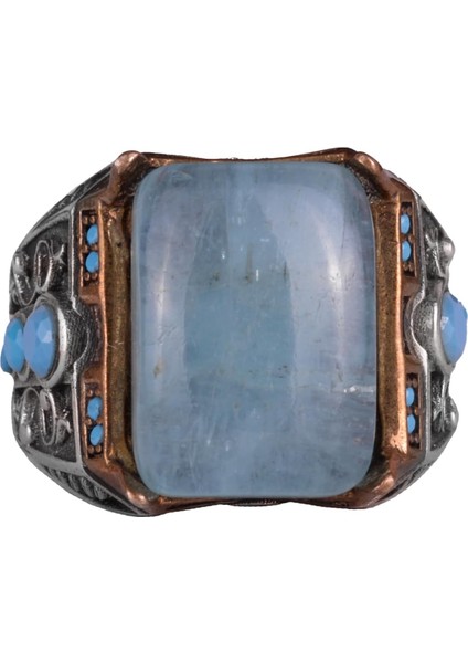 Doğal Akuamarin Taş Yüzük - 925 Ayar Gümüş Yüzük