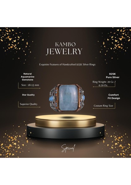 Doğal Akuamarin Taş Yüzük - 925 Ayar Gümüş Yüzük fiyatları