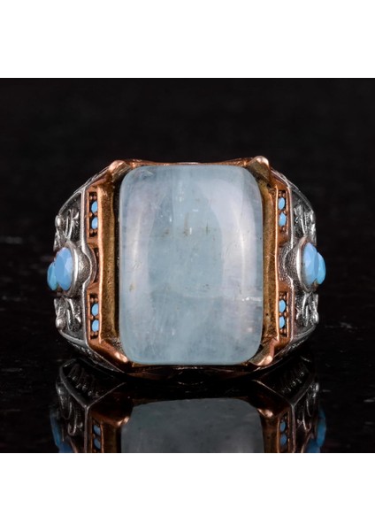 Doğal Akuamarin Taş Yüzük - 925 Ayar Gümüş Yüzük fırsatları