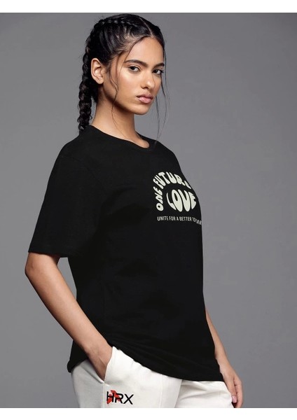 Baskılı Oversize T-Shirt - Siyah