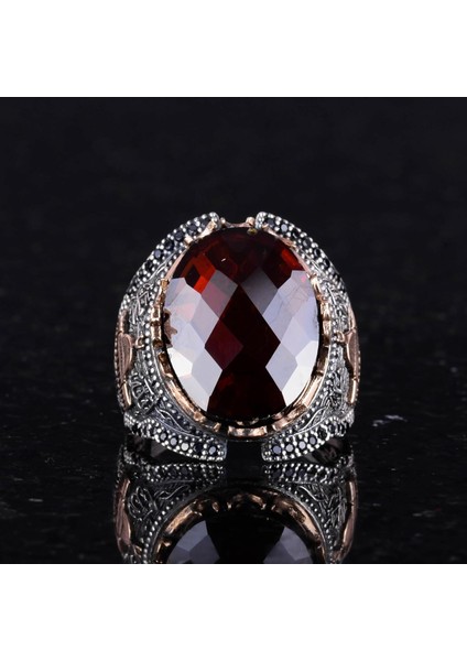 Cam Gümüş Yüzük, Garnet Üretilmiş Taş Yüzük, 925K Sterlin Gümüş Yüzük Erkekler Için, Farklı ve Çeşitli Koleksiyon
