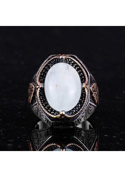 El Yapımı Cabochon Ay Taşı Yüzük - Sakin 925K Katı Gümüş Erkek Yüzüğü, Şeffaflık ve Sakin Tasarım modelleri