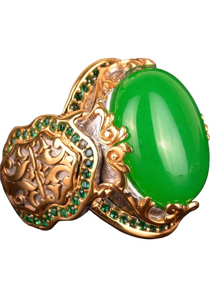 Doğal Taş Yüzük, Gümüş Kral - Altın Kaplama (Jade)
