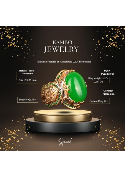 Doğal Taş Yüzük, Gümüş Kral - Altın Kaplama (Jade) fiyatları