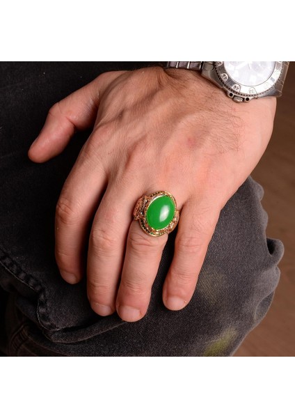 Doğal Taş Yüzük, Gümüş Kral - Altın Kaplama (Jade) modelleri