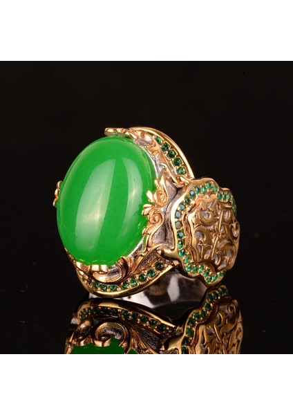 Doğal Taş Yüzük, Gümüş Kral - Altın Kaplama (Jade) fırsatları
