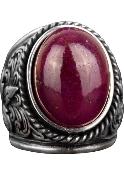 Doğal Cabochon Yakut Taşlı Yakut Yüzük, Gümüş Erkek Yüzük Pembe
