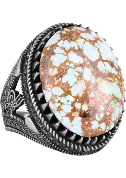 Doğal Arizona Turkuaz Taş Yüzük, Osmanlı Yüzüğü, 925 Ayar Gümüş Yüzük Erkekler Için