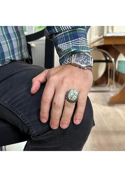Doğal Arizona Turkuaz Taş Yüzük, Osmanlı Yüzüğü, 925 Ayar Gümüş Yüzük Erkekler Için modelleri