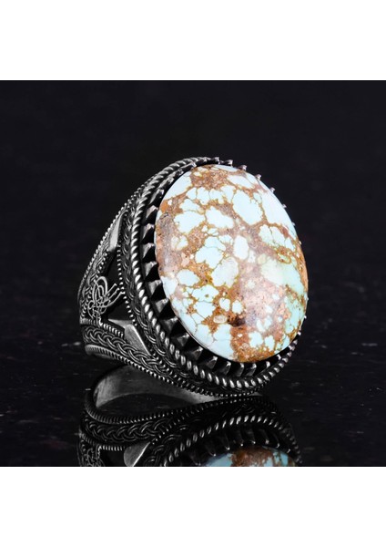 Doğal Arizona Turkuaz Taş Yüzük, Osmanlı Yüzüğü, 925 Ayar Gümüş Yüzük Erkekler Için indirimleri