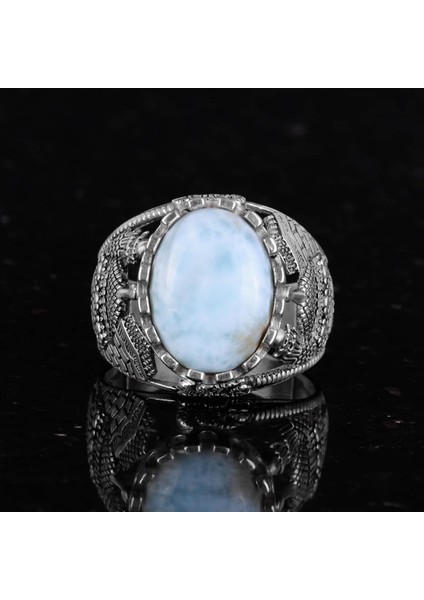 Doğal Larimar Taşı Yüzük, 925 Ayar Katı Gümüş Erkek Yüzük, Okyanus Sakinliği Tasarımı modelleri
