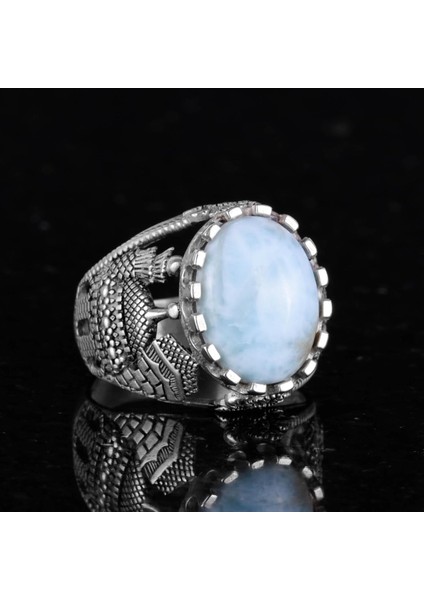 Doğal Larimar Taşı Yüzük, 925 Ayar Katı Gümüş Erkek Yüzük, Okyanus Sakinliği Tasarımı indirimleri