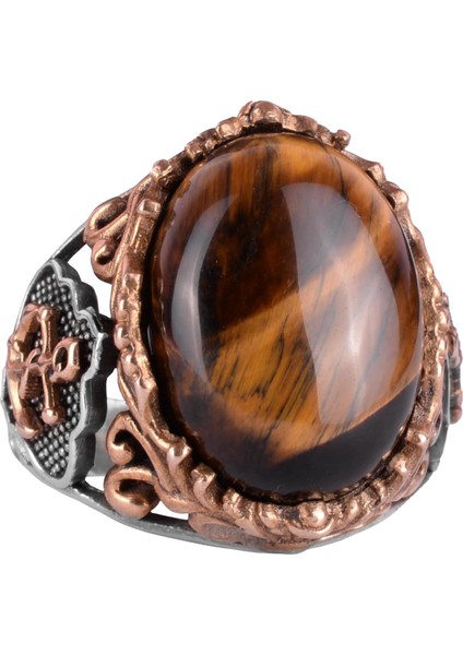 Kaplan Gözü Doğal Taş Yüzük, Çapa Yüzüğü, Denizci Erkek Yüzüğü, 925 Ayar Gümüş Yüzük (Kaplan Gözü)