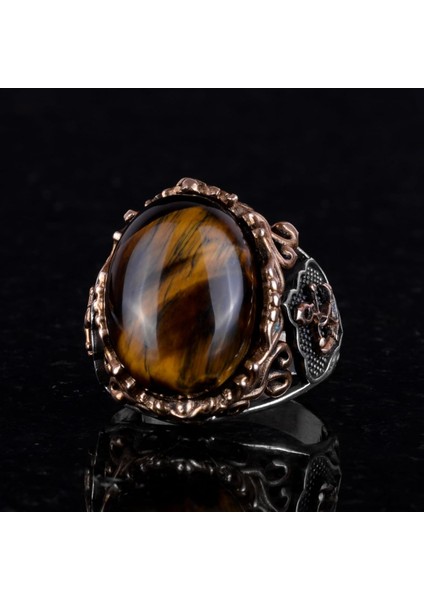 Kaplan Gözü Doğal Taş Yüzük, Çapa Yüzüğü, Denizci Erkek Yüzüğü, 925 Ayar Gümüş Yüzük (Kaplan Gözü) fırsatları