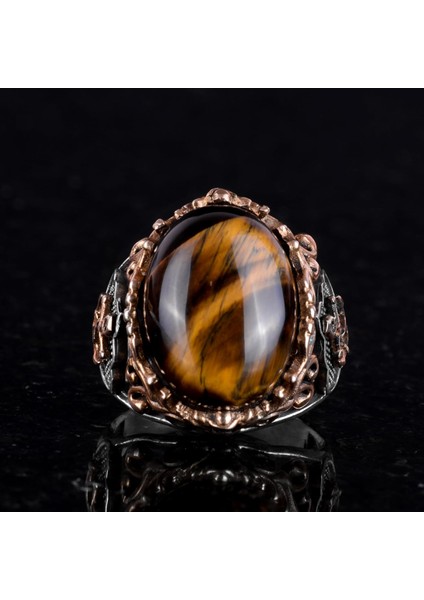 Kaplan Gözü Doğal Taş Yüzük, Çapa Yüzüğü, Denizci Erkek Yüzüğü, 925 Ayar Gümüş Yüzük (Kaplan Gözü) indirimleri