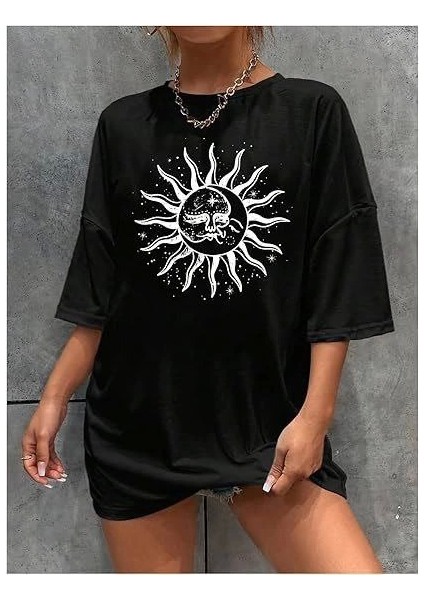 Bisiklet Yaka Baskılı T-Shirt - Siyah