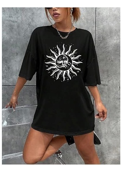 Bisiklet Yaka Baskılı T-Shirt - Siyah