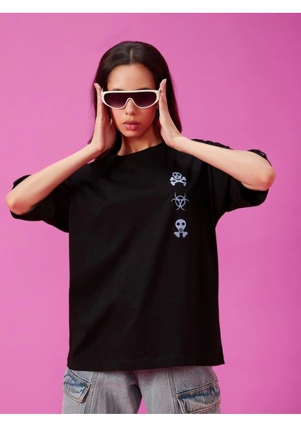 Baskılı Oversize T-Shirt - Siyah