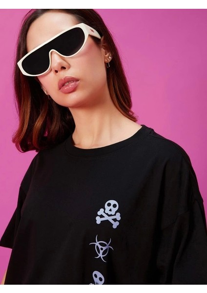 Baskılı Oversize T-Shirt - Siyah