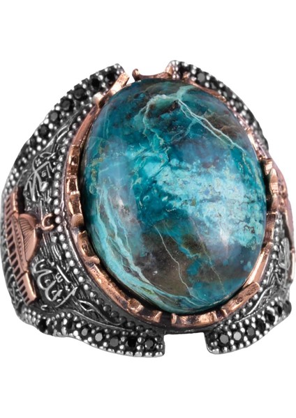 Doğal Krizikol Taşı Yüzüğü, 925 Ayar Katı Gümüş Erkek Yüzüğü