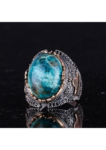 Doğal Krizikol Taşı Yüzüğü, 925 Ayar Katı Gümüş Erkek Yüzüğü fırsatları