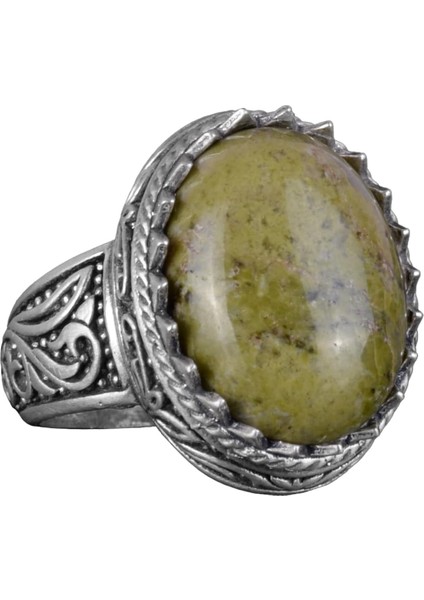 El Yapımı Unakite Taş Yüzük - 925 Ayar Sert Gümüş Erkek Yüzük - Sanatsal Tasarım