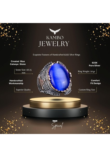 Yapay Navy Mavi Kedi Gözü Taşlı Yüzük, 925 Ayar Gümüş Taşlı Yüzük fiyatları