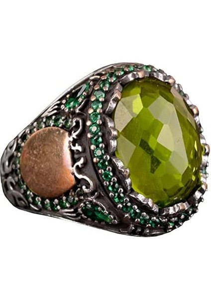 925 Ayar Gümüş Yüzük ile Oluşturulmuş Yapay Peridot Taşı - Şık Erkek Yüzüğü