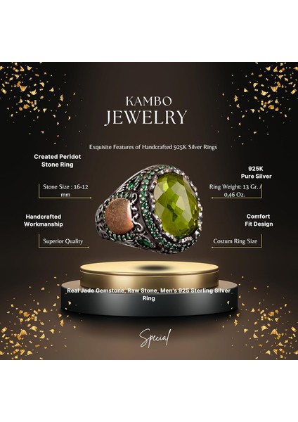 925 Ayar Gümüş Yüzük ile Oluşturulmuş Yapay Peridot Taşı - Şık Erkek Yüzüğü fiyatları