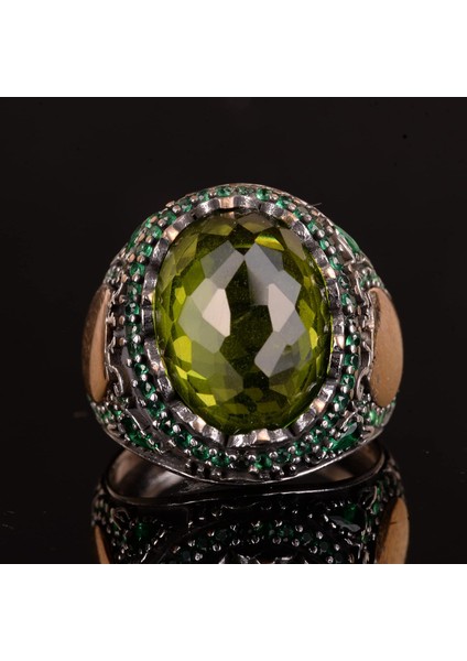 925 Ayar Gümüş Yüzük ile Oluşturulmuş Yapay Peridot Taşı - Şık Erkek Yüzüğü indirimleri