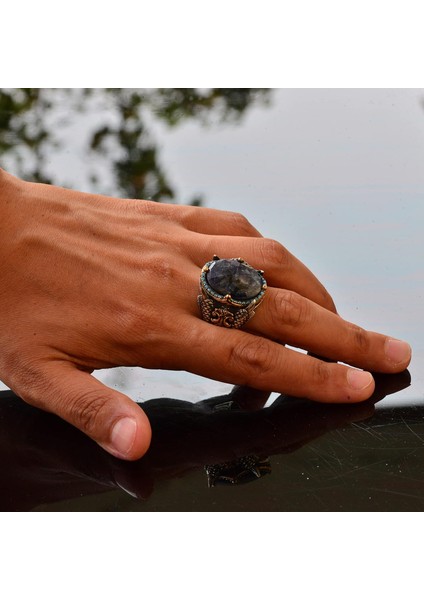 El Yapımı 925 Ayar Gümüş Erkek Yüzük Doğal Taş - Orta Doğu Kültürel Tasarımı (Oniks) indirimleri