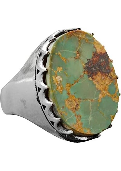 Erkekler Için Doğal Turkuaz Taş Yüzük, 925 Ayar Gümüş El Yapımı Klasik Stil, Şifa Kristali Takı (Stil-2)