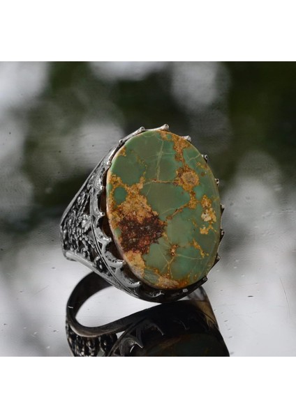 Erkekler Için Doğal Turkuaz Taş Yüzük, 925 Ayar Gümüş El Yapımı Klasik Stil, Şifa Kristali Takı (Stil-2) modelleri