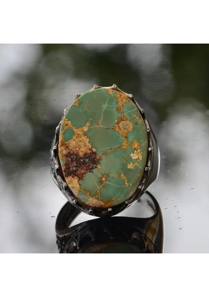 Erkekler Için Doğal Turkuaz Taş Yüzük, 925 Ayar Gümüş El Yapımı Klasik Stil, Şifa Kristali Takı (Stil-2) indirimleri