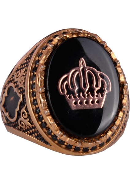 Erkekler Için Taç Yüzük - 925 Ayar Gümüş Altın Kaplama Erkek Yüzük