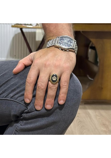 Erkekler Için Taç Yüzük - 925 Ayar Gümüş Altın Kaplama Erkek Yüzük modelleri