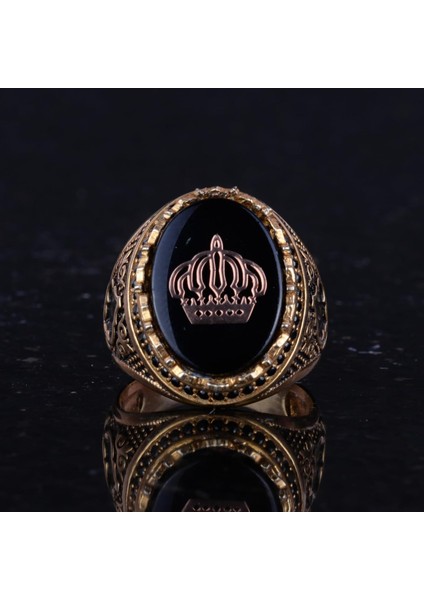 Erkekler Için Taç Yüzük - 925 Ayar Gümüş Altın Kaplama Erkek Yüzük fırsatları