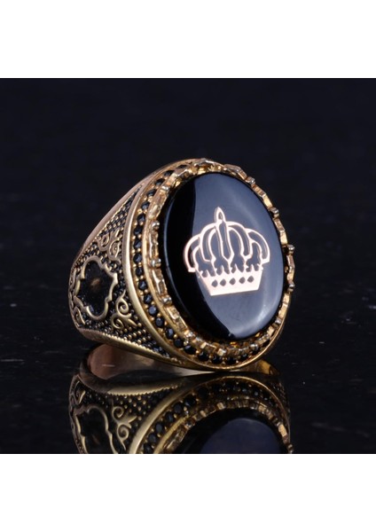 Erkekler Için Taç Yüzük - 925 Ayar Gümüş Altın Kaplama Erkek Yüzük indirimleri