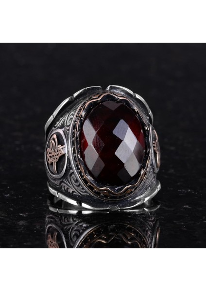 Gerçek Doğal Granat Taşı Yüzük, 925 Ayar Gümüş Yüzük, Osmanlı Tuğra Yüzüğü modelleri