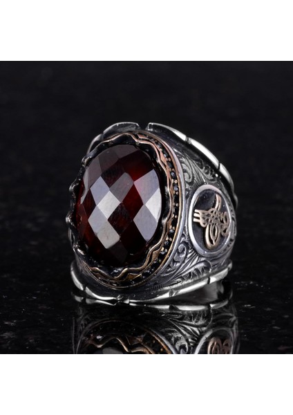 Gerçek Doğal Granat Taşı Yüzük, 925 Ayar Gümüş Yüzük, Osmanlı Tuğra Yüzüğü fırsatları