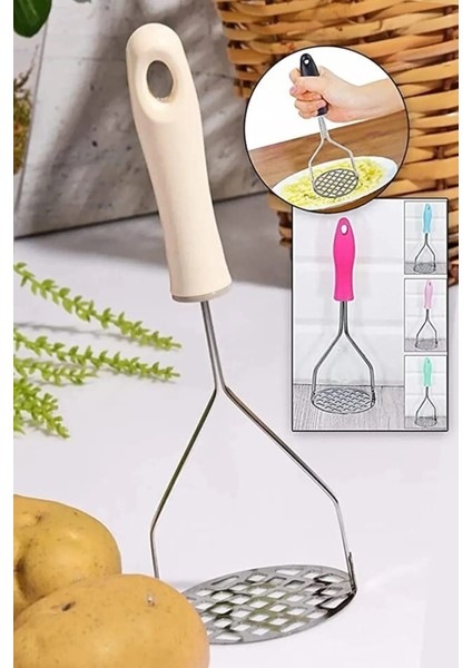 Plastik Saplı Delikli Metal Paslanmaz Patates Muz Yumurta Ezici Püre Yapıcı