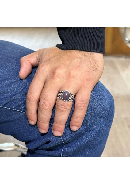 El Yapımı 925 Ayar Gümüş Erkek Yüzük, Doğal Etiyopya Opal Taşı - Labirent Tasarımı modelleri