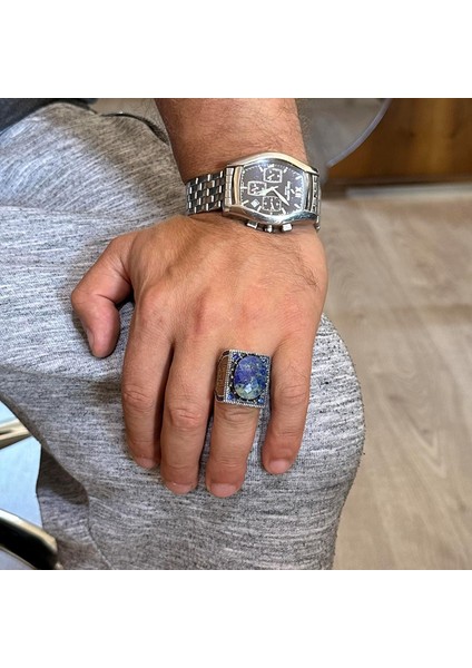 Doğal Sodalit Taş Yüzük - 925 Ayar Gümüş Islami Yüzük - El Yapımı Hat Yüzük modelleri