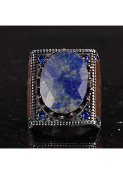 Doğal Sodalit Taş Yüzük - 925 Ayar Gümüş Islami Yüzük - El Yapımı Hat Yüzük fırsatları