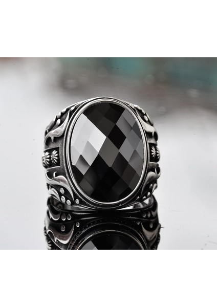 925 Ayar Gümüş Erkek Yüzük, Doğal Siyah Oniks Taşı, Karmaşık Etnik Tasarım, El Yapımı Gümüş Yüzük fiyatları